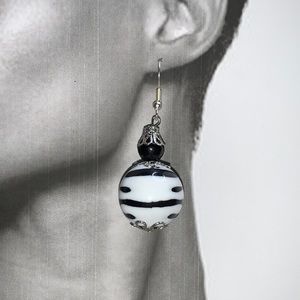 Gum Ball Collection Black & White Zebra Ball Drop Dangle Animal Print Earrings